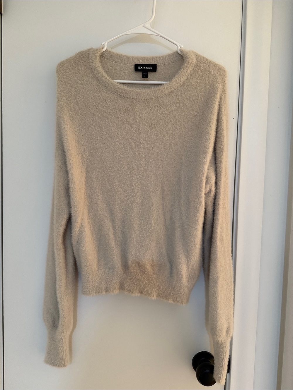 Express Cream Fuzzy Crewneck Sweater